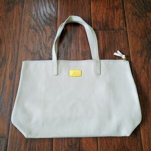 Joy Mangano Cream Tote with Gold Logo Plaque